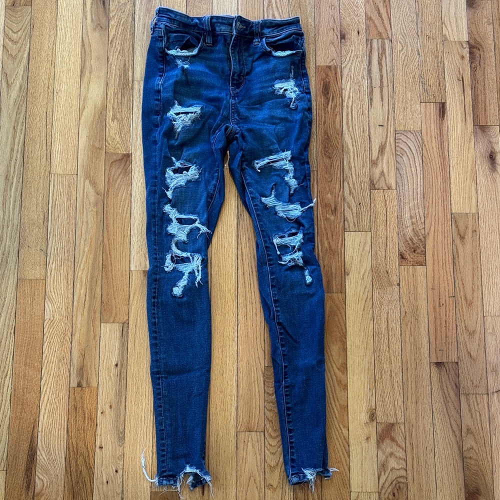 American Eagle Outfitters Distressed Dark Blue Skinny Jeans